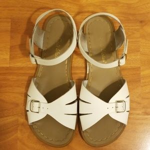 Saltwater Sandals w/ Buckles, White, Size 8
